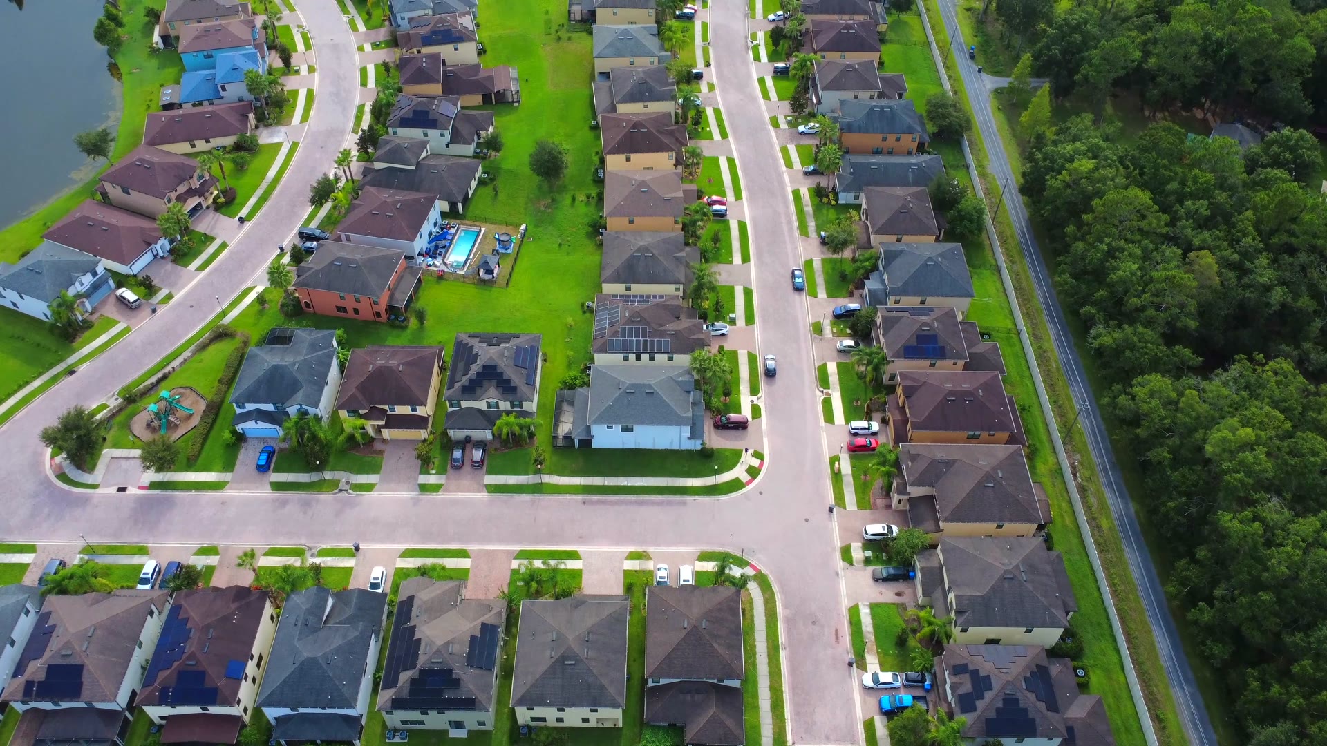 Aerial view of a residential neighborhood